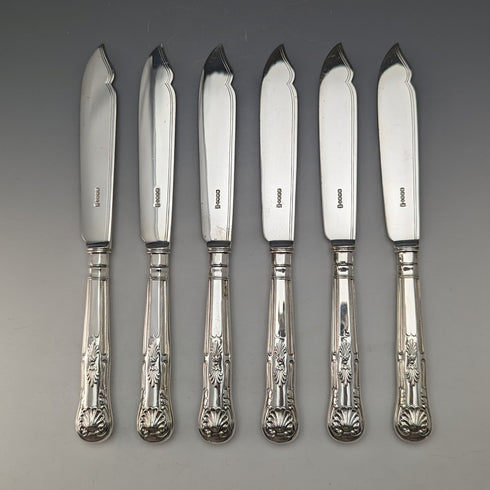 Circa 1930 British Vintage Silver Plated Fish Cutlery 6 Pair Set Hukin & Heath